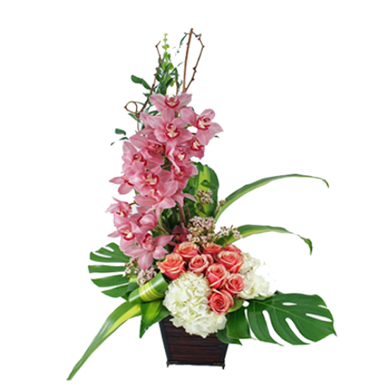 Flower Arrangement with Wooden Base